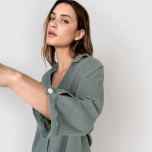 Vestido midi algodón lino verde azulado