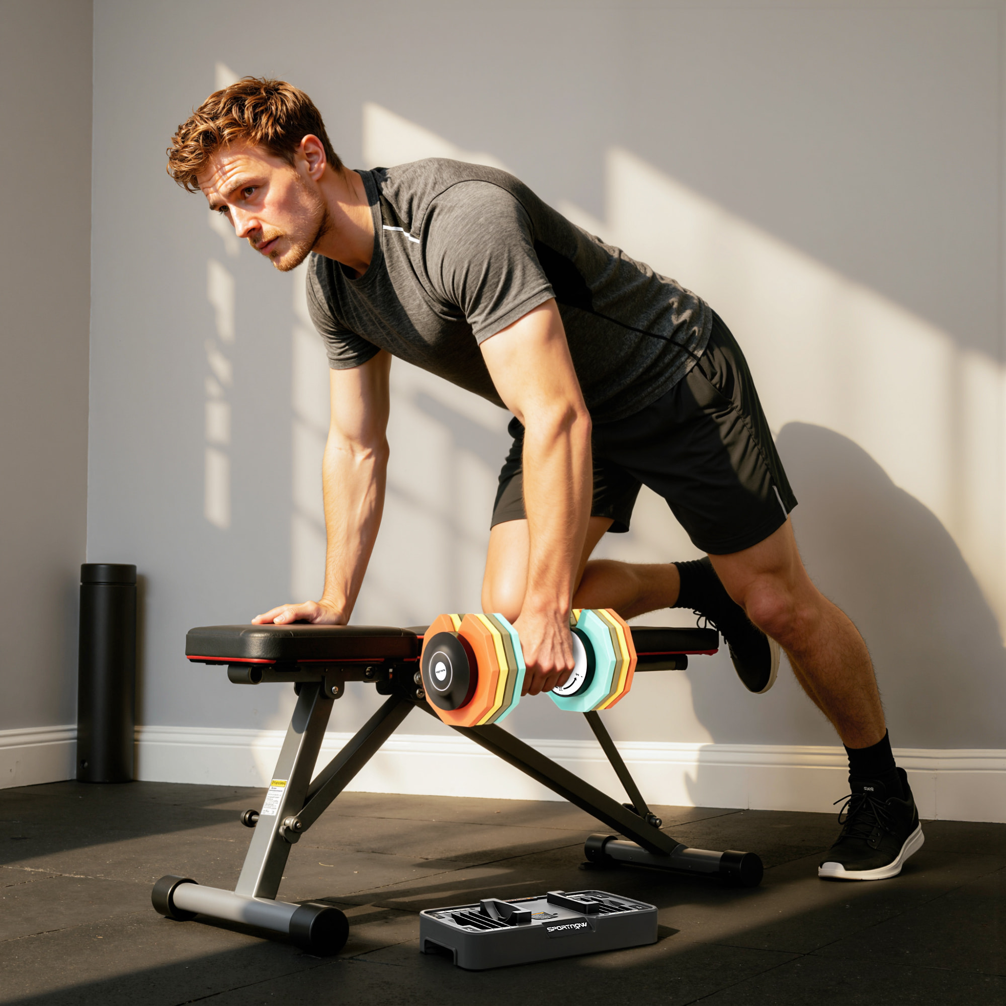 Mancuerna Ajustable Octogonal 5 en 1, Pesas y Mancuernas Ajuste Rápido de 5 a 25 kg, con Base de Almacenamiento y Mango Antideslizante, Equipo de Entrenamiento para Gimnasio en Casa