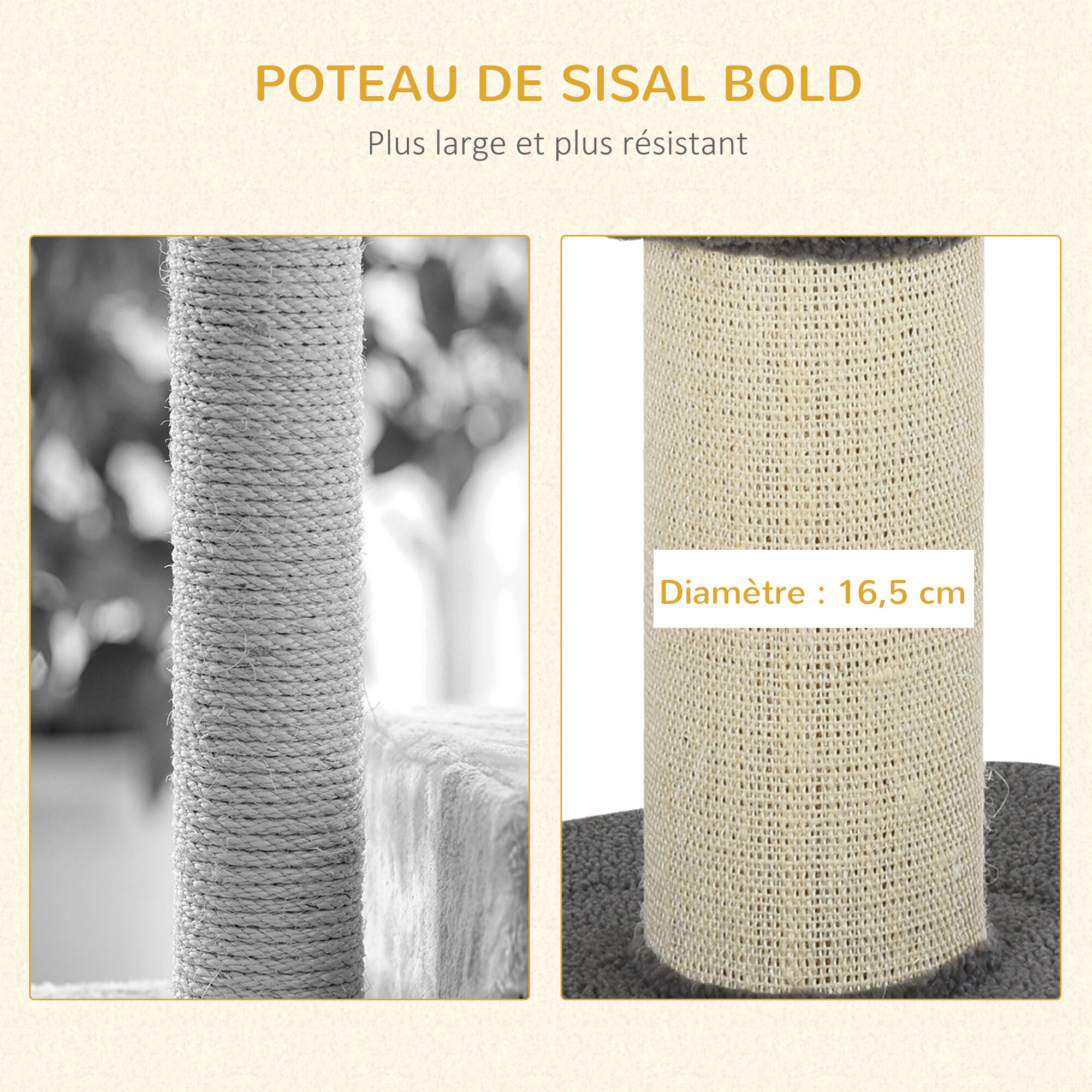 Arbre à chat avec griffoir centre d'activités 2 plateformes coussin gris