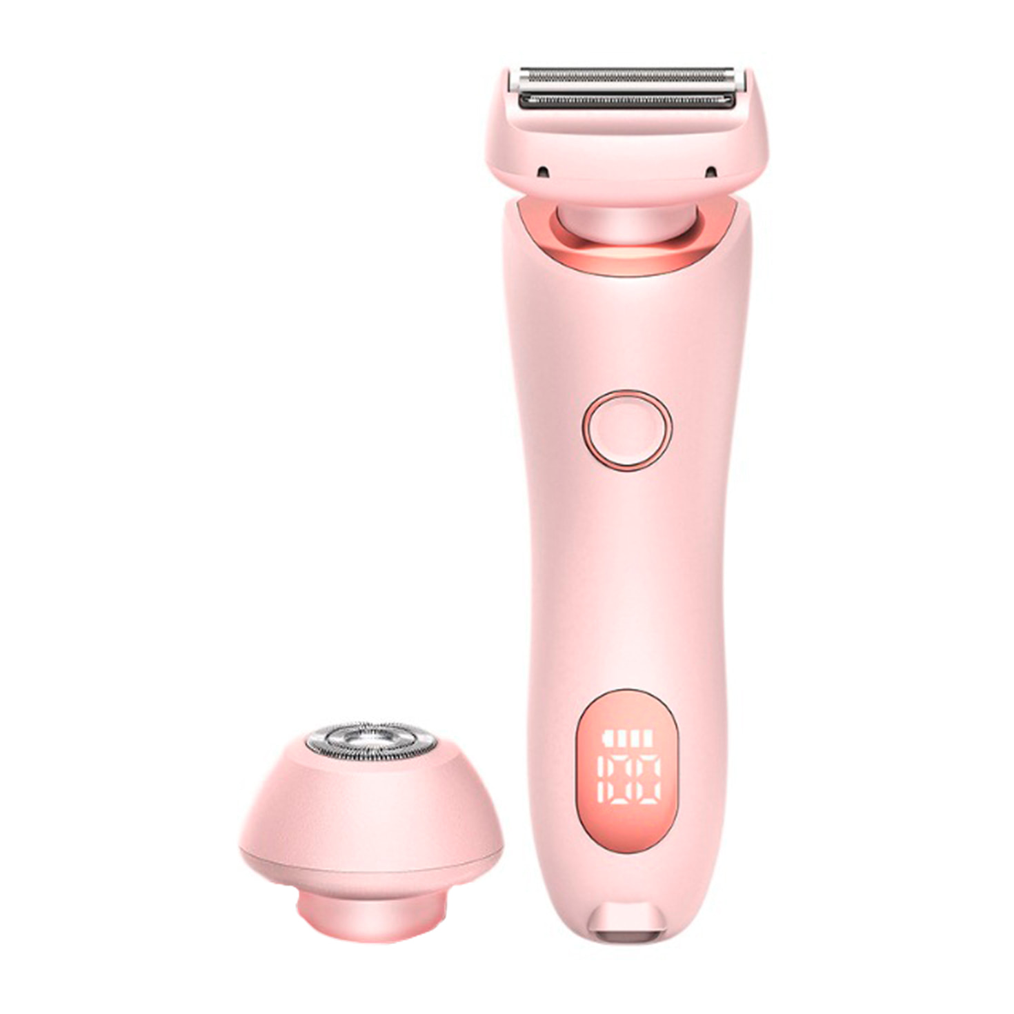 Depilatore 2 in 1 con testa dritta e rotonda.