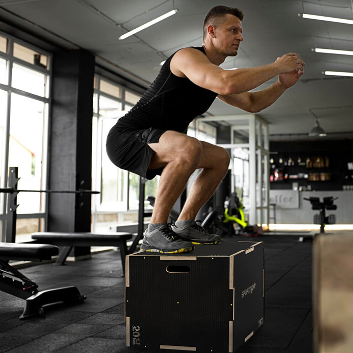 Box jump crossfit - box de pliométrie - boite de saut - 3 hauteurs 51/61/76H cm - charge max. 120 Kg - bois surface antidérapante noir