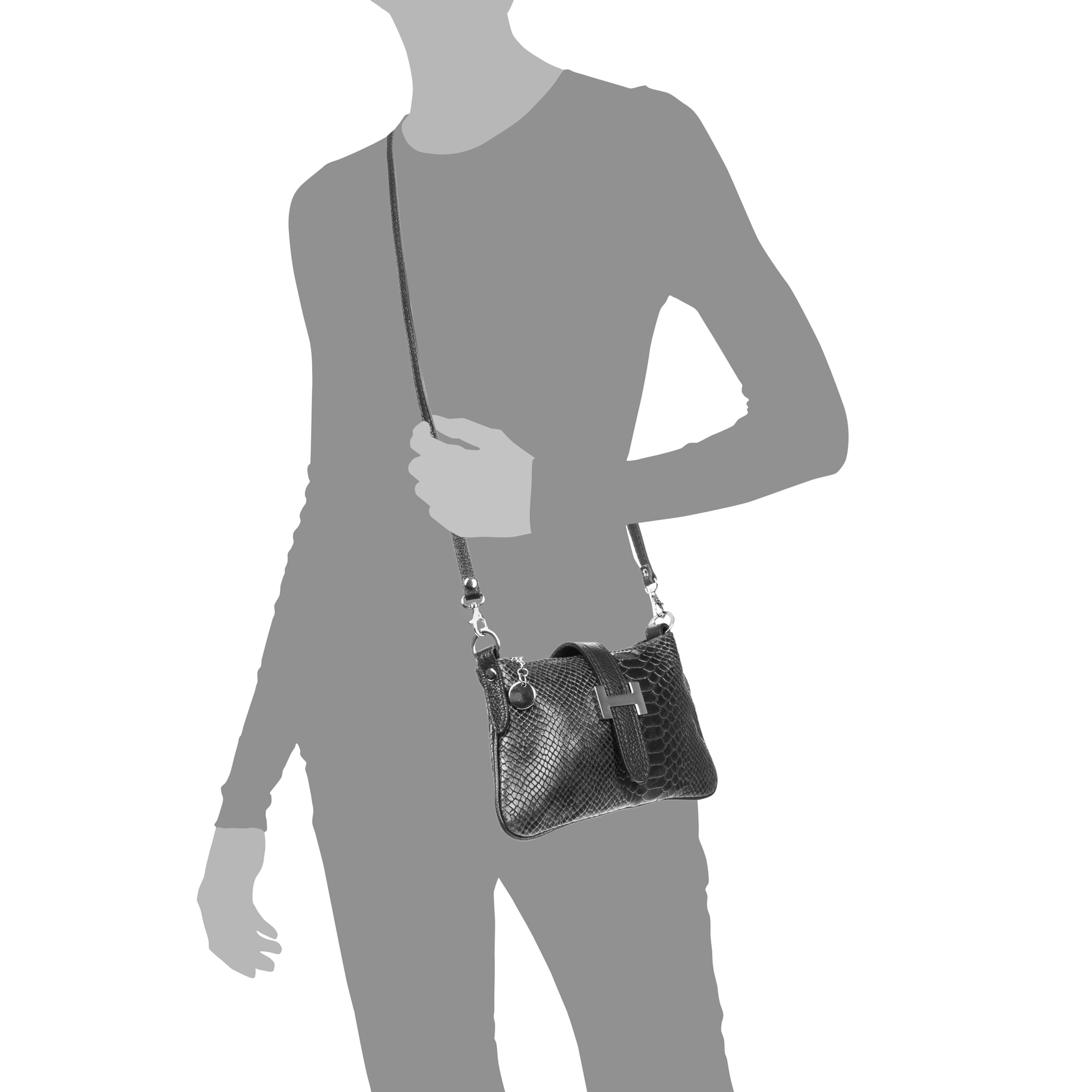 Allerona Bolso de mano Mujer.Piel auténtica Gamuza Grabado Serpiente