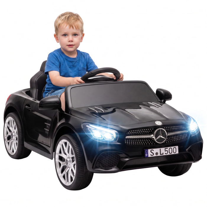 Coche Eléctrico para Niños Mercedes-Benz SL500 Coche de Batería Litio 12V con Mando a Distancia 2,4 G 2 Motores Suspensión Arranque Suave Luces Música Claxon Bluetooth 3-5 Años 3-5 km/h Negro
