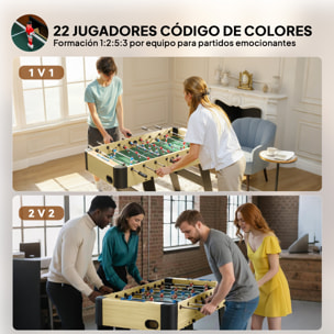 Futbolín para Niños Plegable, Mesa de Futbolín de Madera con 2 Marcadores, 8 Asas, 22 Jugadores, 8 Barras y 2 Bolas, para 2 a 4 Personas, Adultos, Familias, Fiestas, 118x107,5x78 cm, Natural