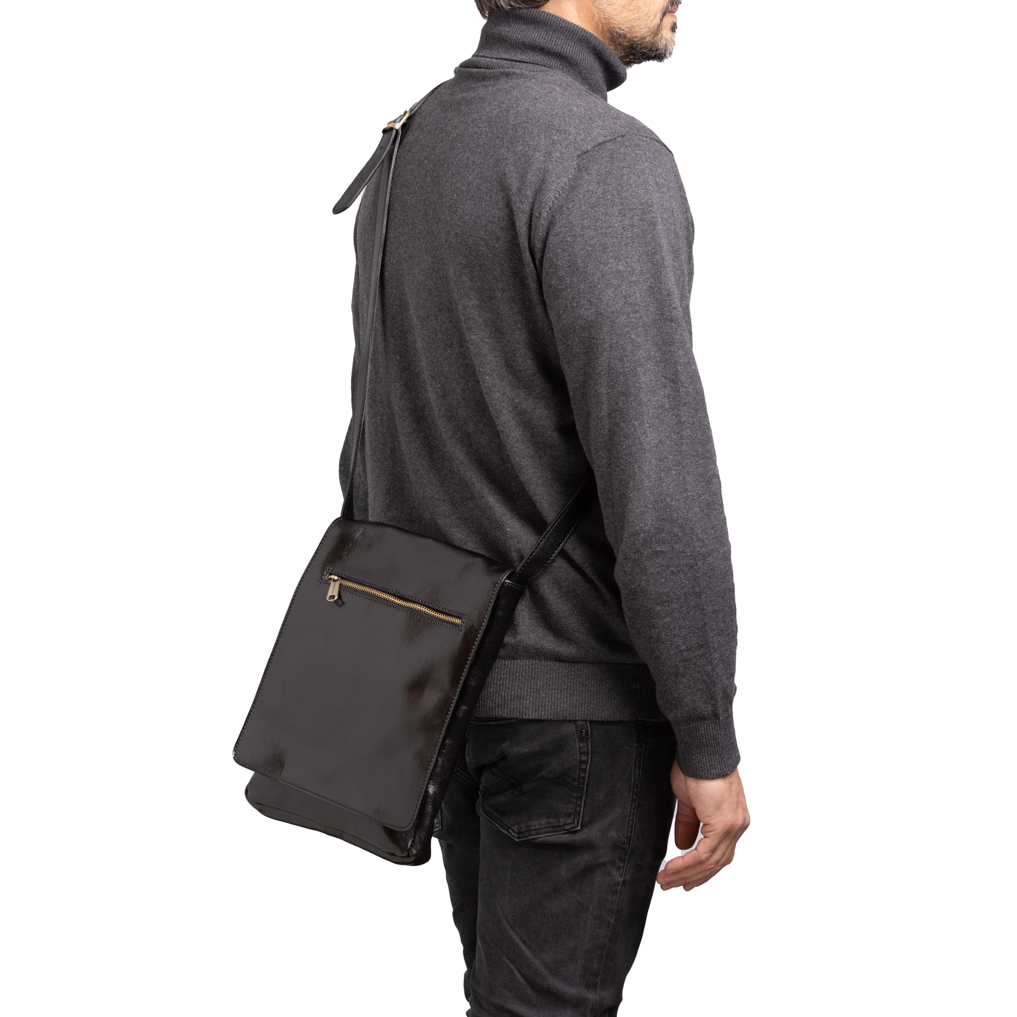 Borsa a tracolla  da uomo In Vera pelle Made in Italy 24x30x4 cm