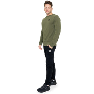 T-shirt da uomo in cotone elasticizzato a manica lunga con logo grande "Basic"
