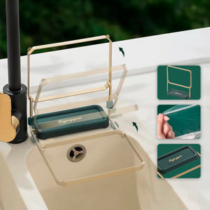 Colador elevable de metal para fregadero con 50 filtros reutilizables incluidos. Diseño práctico que facilita el drenaje y permite ahorrar espacio tras su uso.
