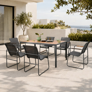 Salon de jardin 6 places anthracite et bois ALPHY
