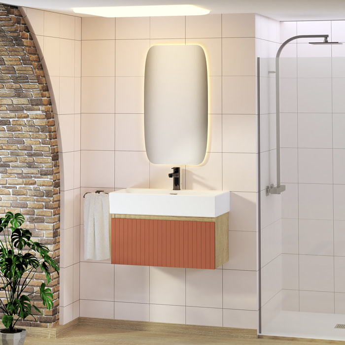 Conjunto de Baño Zel | Mueble Suspendido | 70 cm Scarlato | Un Cajón | Lavabo Encastrado | No incluye Espejo | Mueble Montado| Alday