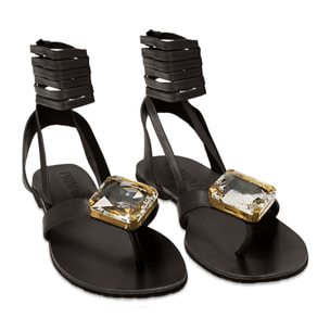 Sandali flat neri con gemma