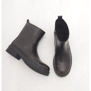 STIVALETTO BIKER BASSO LISCIO MARRONE