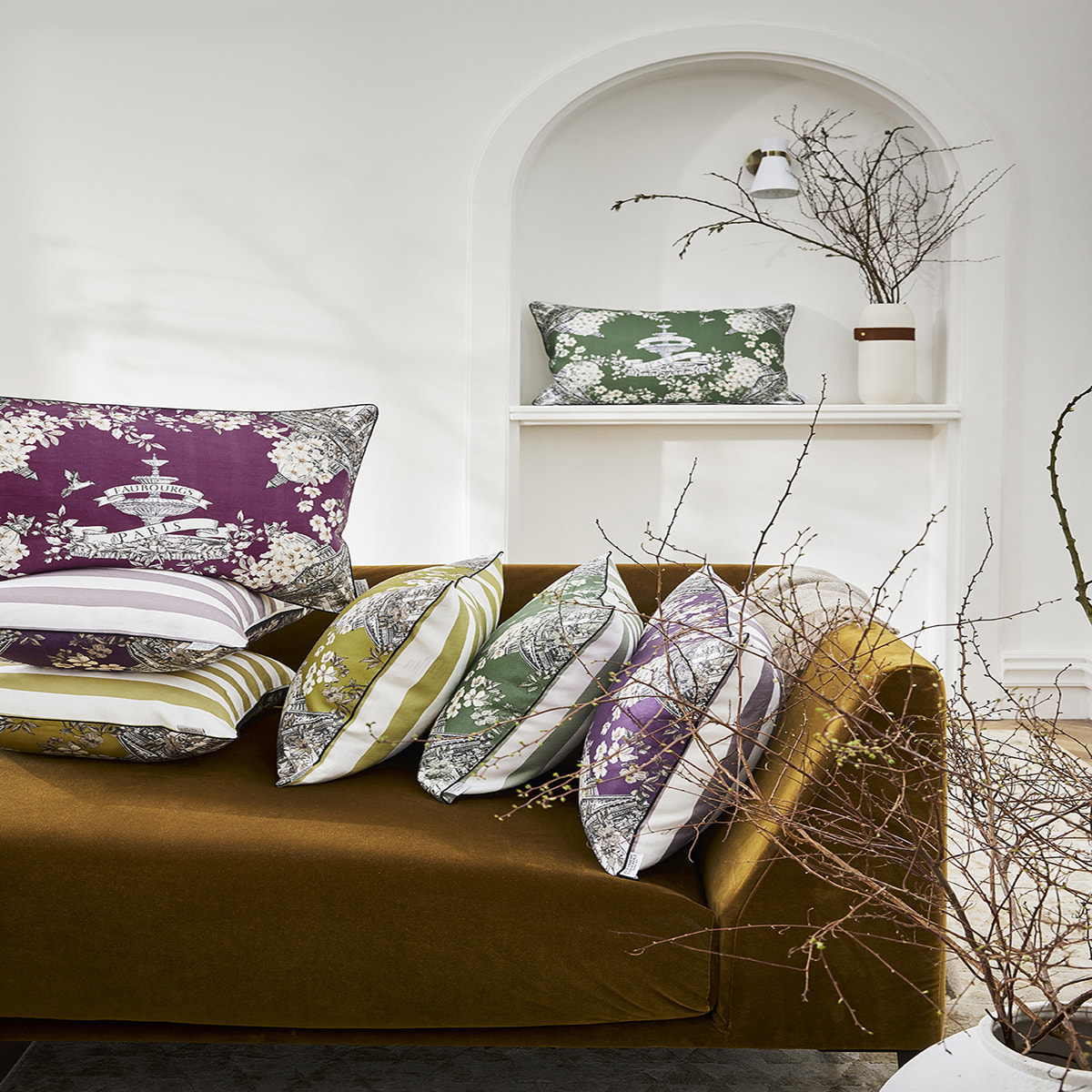 Housse de coussin imprimée en lin, FAUBOURG