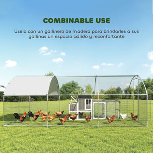 Gallinero para Exterior Grande, 2,8x5,1x1,9 m, 14,2 m², Gallinero de Acero Galvanizado con Cubierta de Tela Oxford, Anti-UV e Impermeable, Puerta y Pestillos, Jaula para 15-24 Gallinas, Plata
