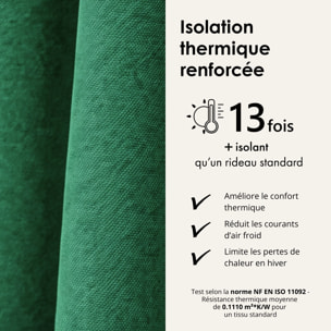 Rideau thermique phonique et semi occultant à galons fronceurs KONFOR - Vert