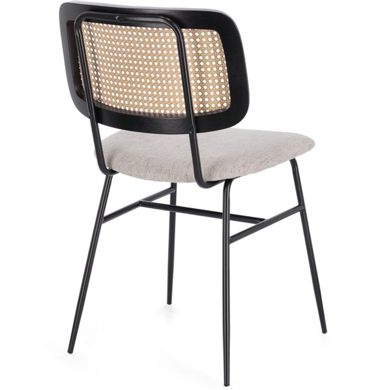 Set di sedie GLENNA in tessuto tortora e rattan con gambe nere