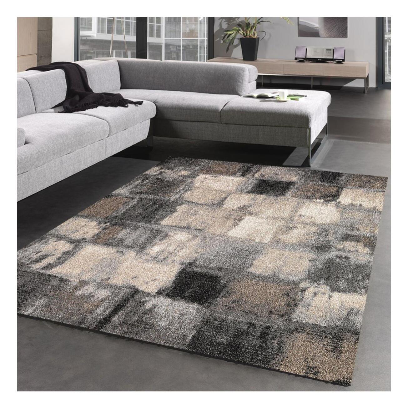 tapis salle à manger 200x290 tissé gris rectangle motif géométrique CALEGANT