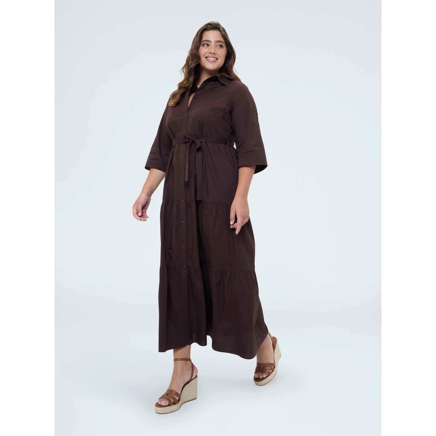 Fiorella Rubino - Vestido camisero Power con volantes - Marrón