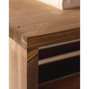 Mesa de centro de madera maciza en tono roble oscuro con ruedas de 120x45cm Alto: 45 Largo: 120 Ancho: 60