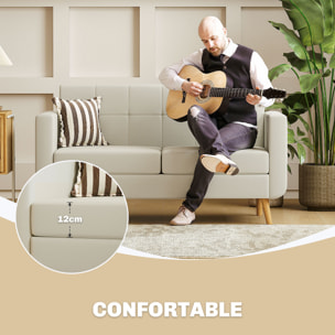 Sofá de 2 Plazas Sofá Tapizado en Lino Sintético Sofá de Salón con Reposabrazos y Patas de Madera Sofá Pequeño Carga 250 kg para Dormitorio Oficina Crema