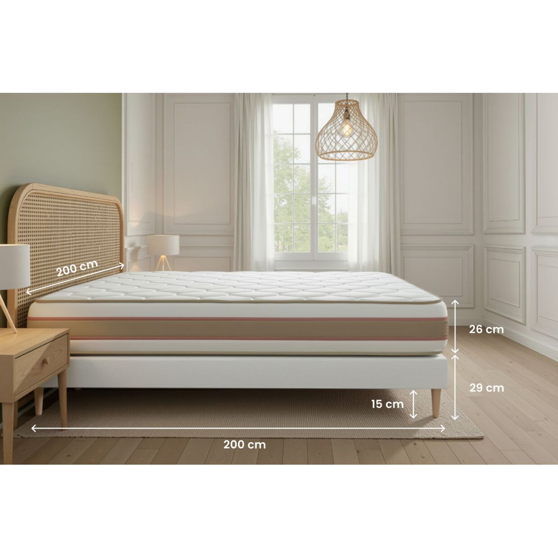 Ensemble Matelas Le Délicat - 26cm - Ressorts ensachés et mémoire de forme - Technologie hybride, fabrication responsable. - Sommier kit Beige