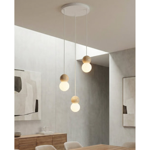 Lampada a sospensione LOOP in acciaio bianco e legno naturale