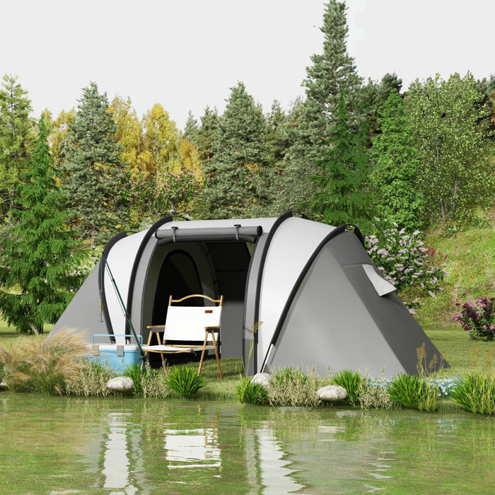 Tienda de CampaáÂ±a Familiar para 4-5 Personas Tienda de Acampada de TáÂºnel Impermeable 3000 mm con 2 Dormitorios Bolsa de Transporte y Gancho para Pescar Senderismo Gris
