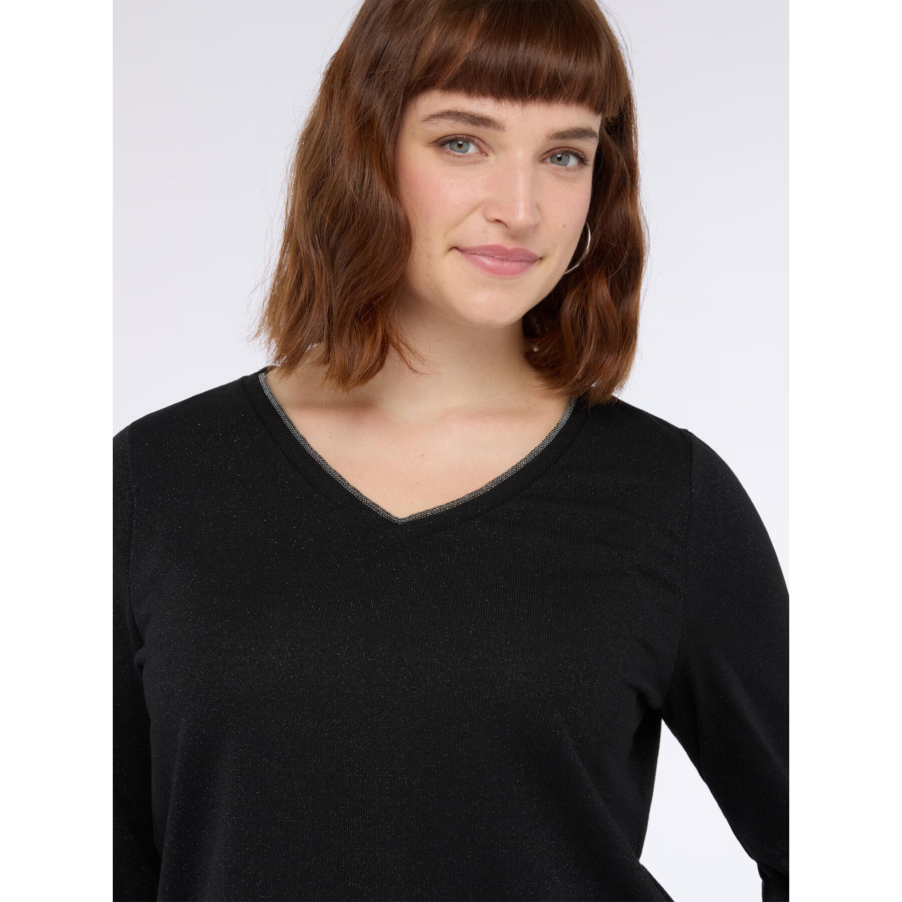 Fiorella Rubino - T-shirt in jersey lurex con scollo a V - Nero