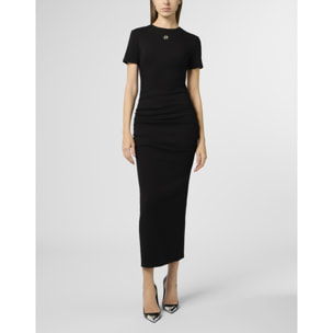PHILIPP PLEIN Open Back Maxi T-Shirt Dress Signature Pendant Signature