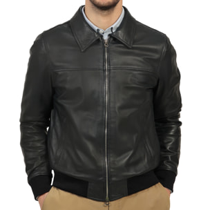 Giubbino in vera pelle di vitello Blu-Slim Fit