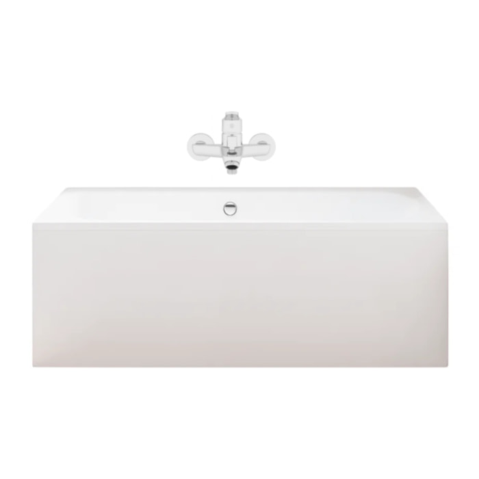 Pack baignoire droite 180 x 80 Elise + tablier en niche + mitigeur bain douche mural Aimé chromé + vidage