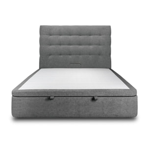 Lit coffre avec tête de lit capitonnée Tissu