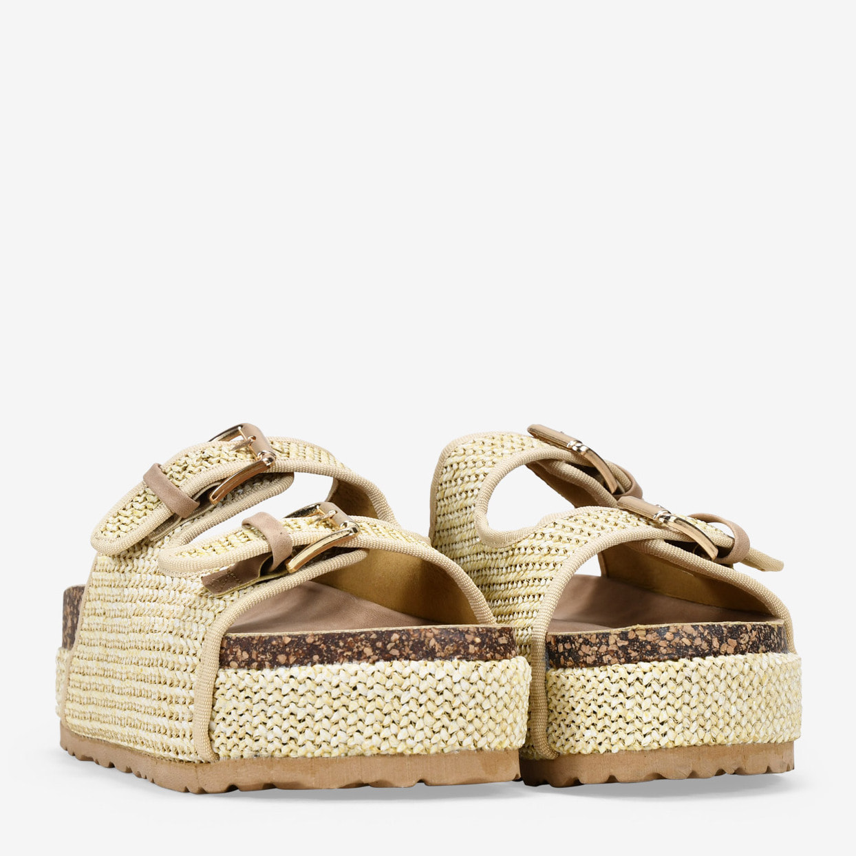 Sandalias esparto beige con plataforma y hebillas