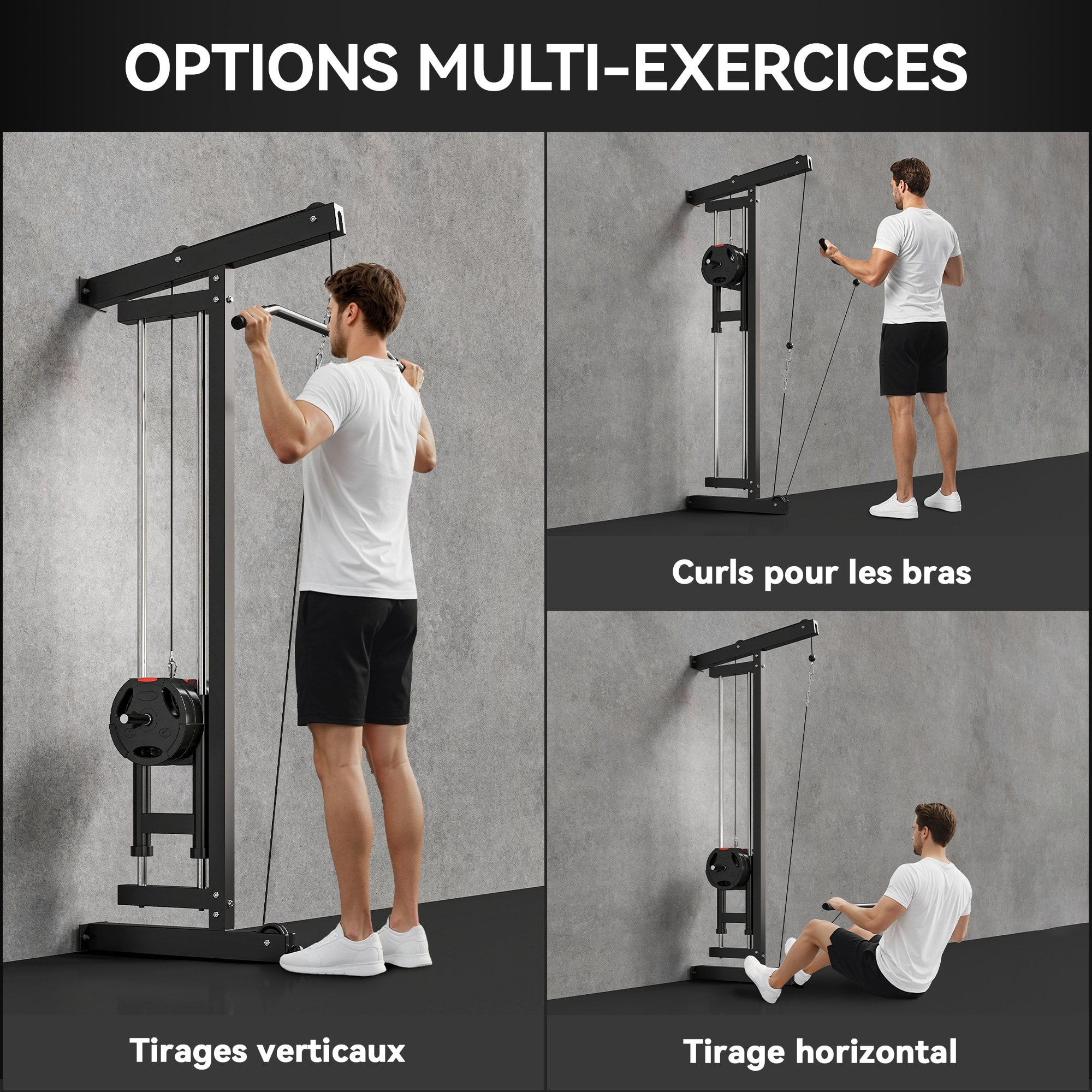 Lat pulldown machine poulie haute et basse - home lat machine murale - charge par disques