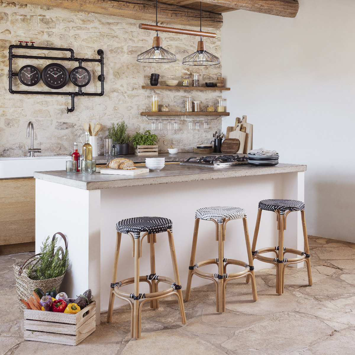Tabouret de bar "Trecia" en rotin 40x40cm blanc
