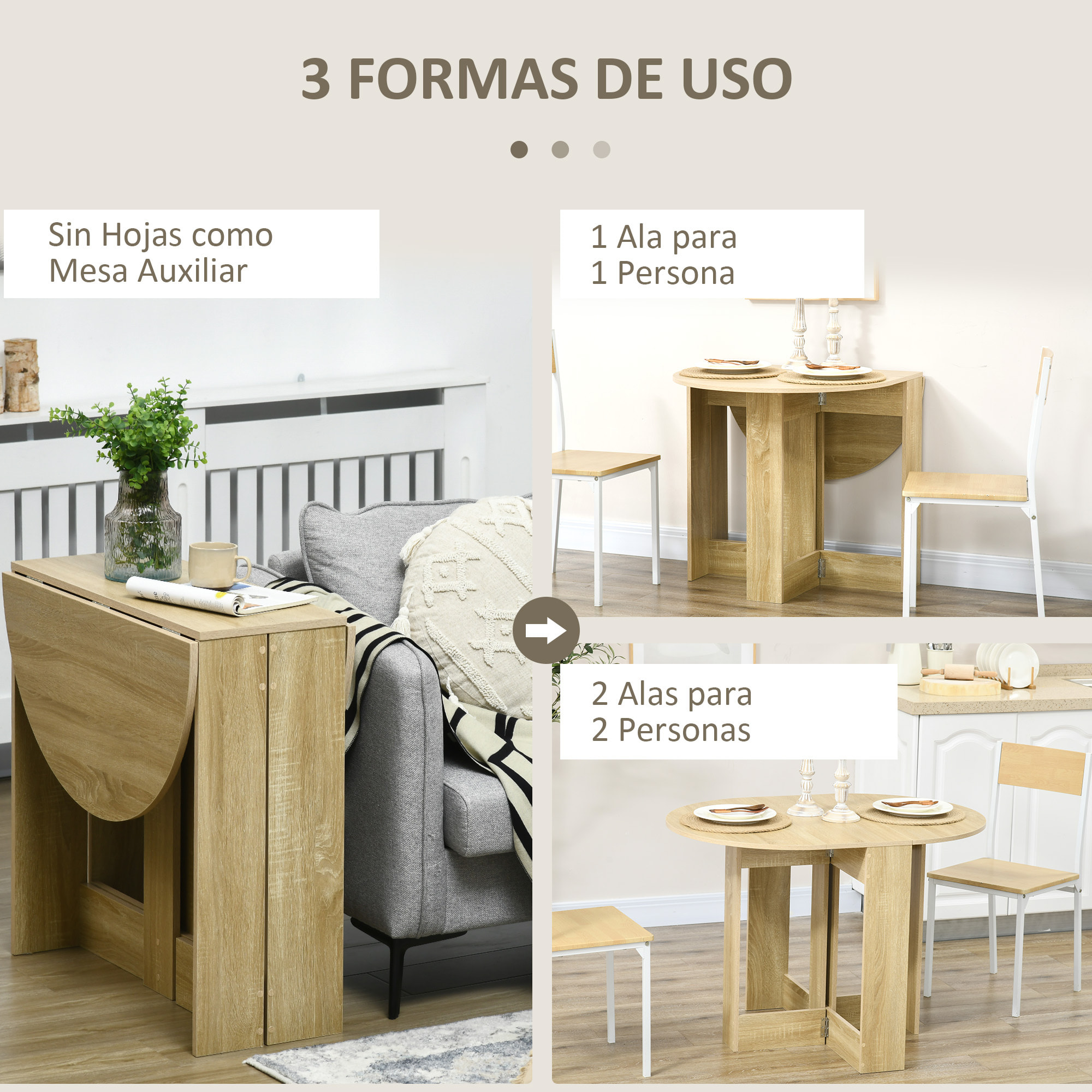 Mesa Plegable de Comedor Mesa de Cocina Plegable con 2 Alas Abatibles Mesa Plegable para 1-2 Personas 104x76x73,7 cm Roble