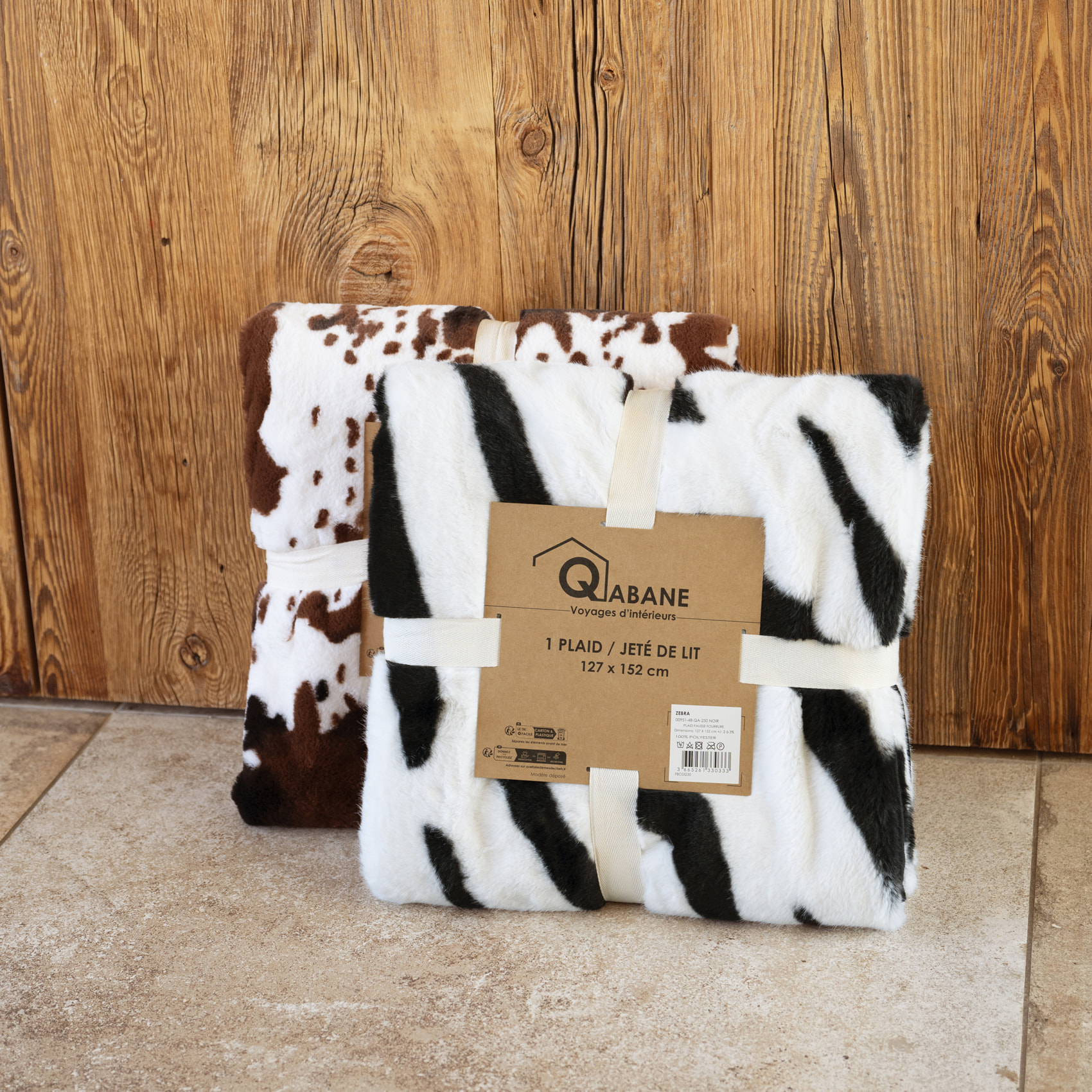 Plaid doux à motif peau de vache avec dos en velours - Marron Foncé