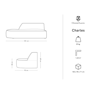 Canapé modulable gauche ''Charles'' 2 places en velours gris clair