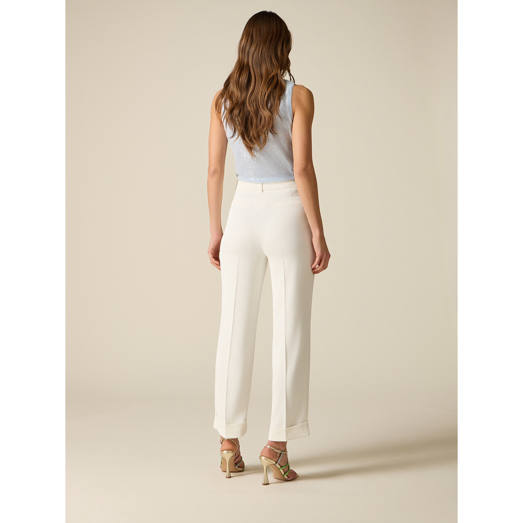 Oltre - Pantalones de tejido crepé con pinzas - Blanco