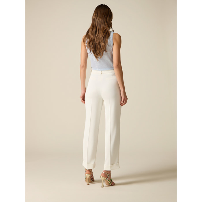 Oltre - Pantalones de tejido crepé con pinzas - Blanco