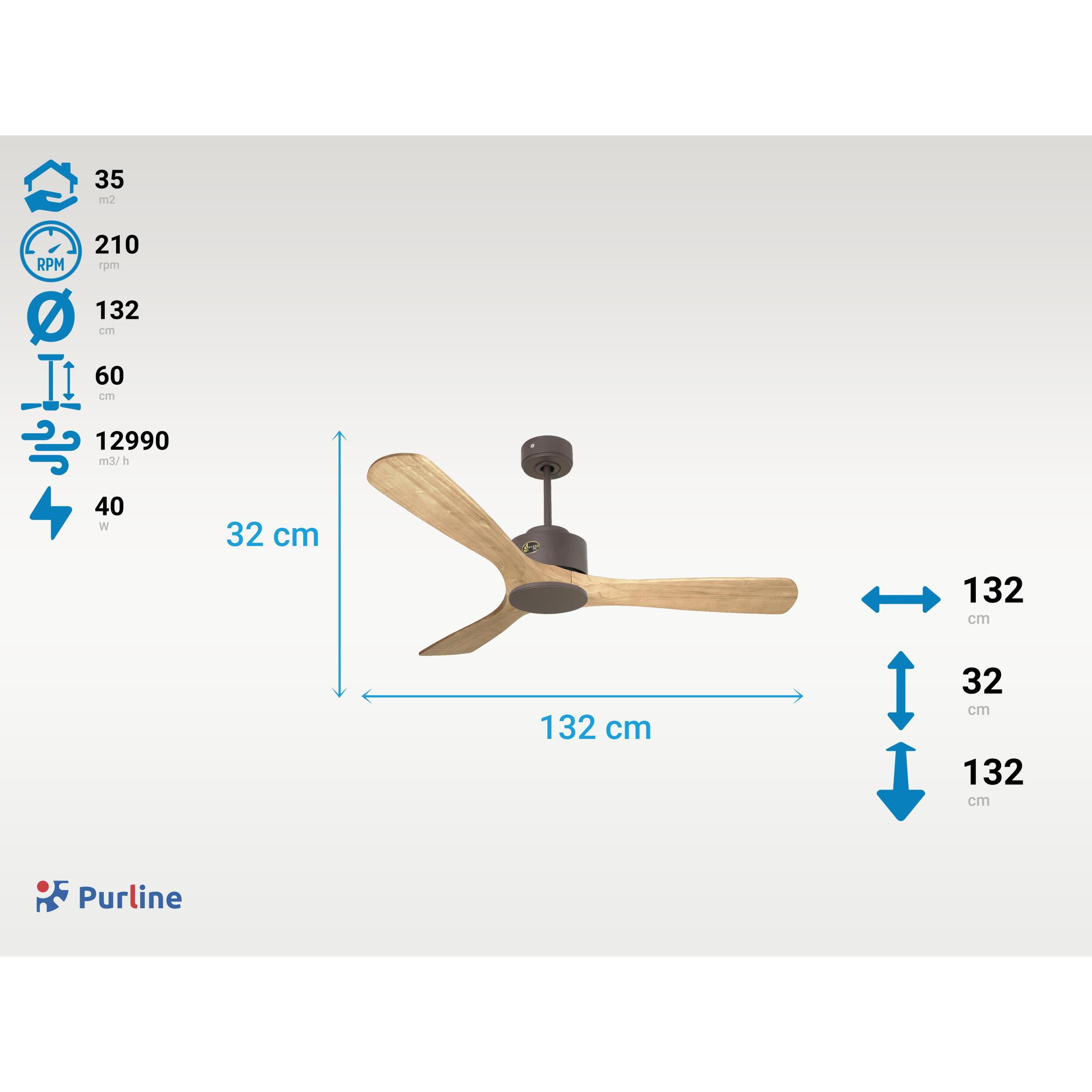 Ventilateur de plafond ø132 cm avec Wifi Réversible Hypersilence 40   W Chocolat
