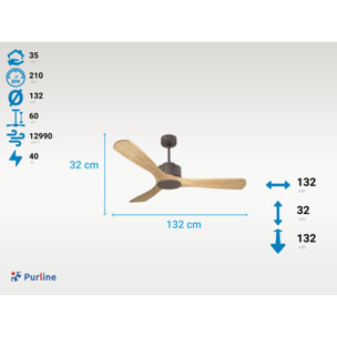 Ventilateur de plafond ø132 cm avec Wifi Réversible Hypersilence 40   W Chocolat