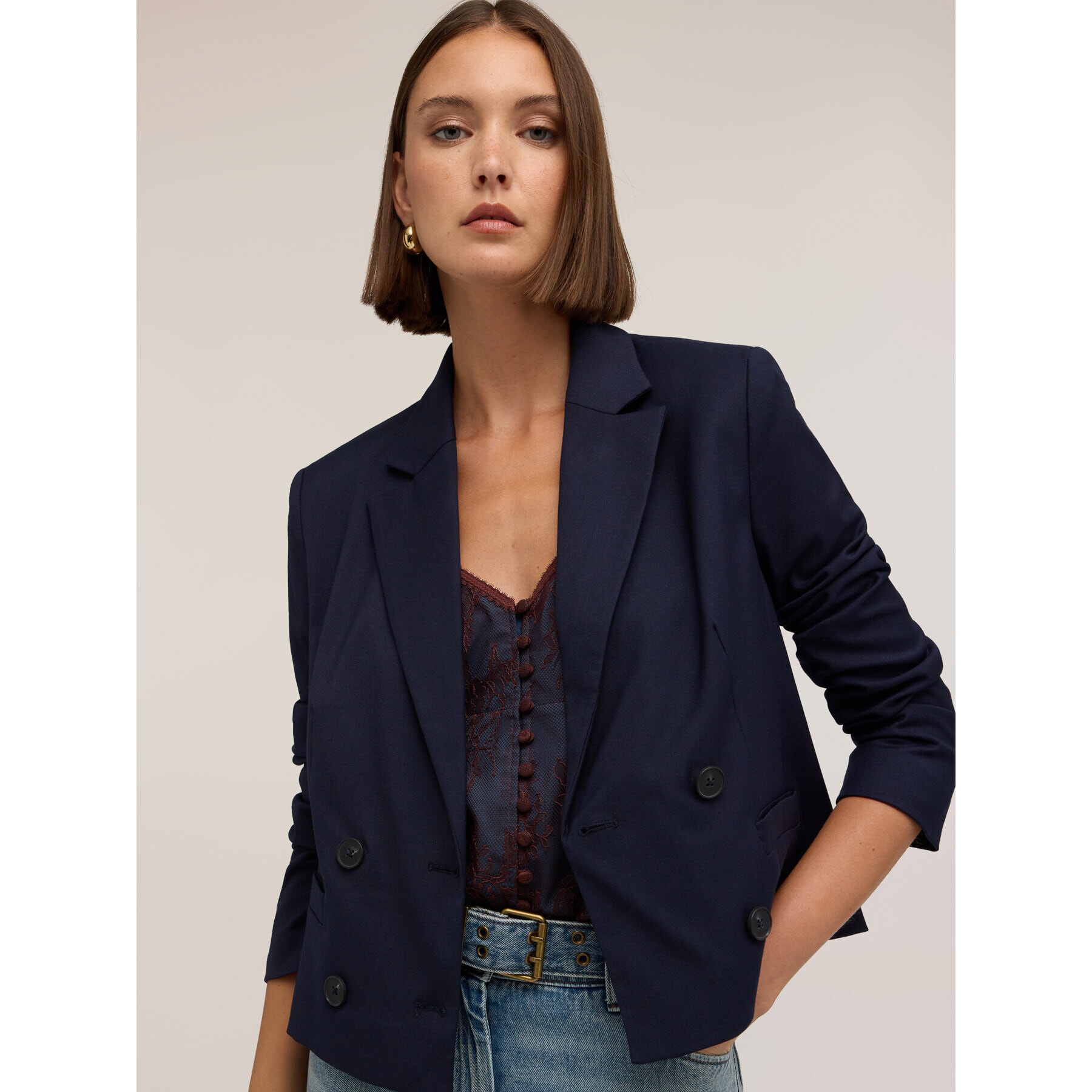 Motivi - Chaqueta corta cruzada en cady - Azul