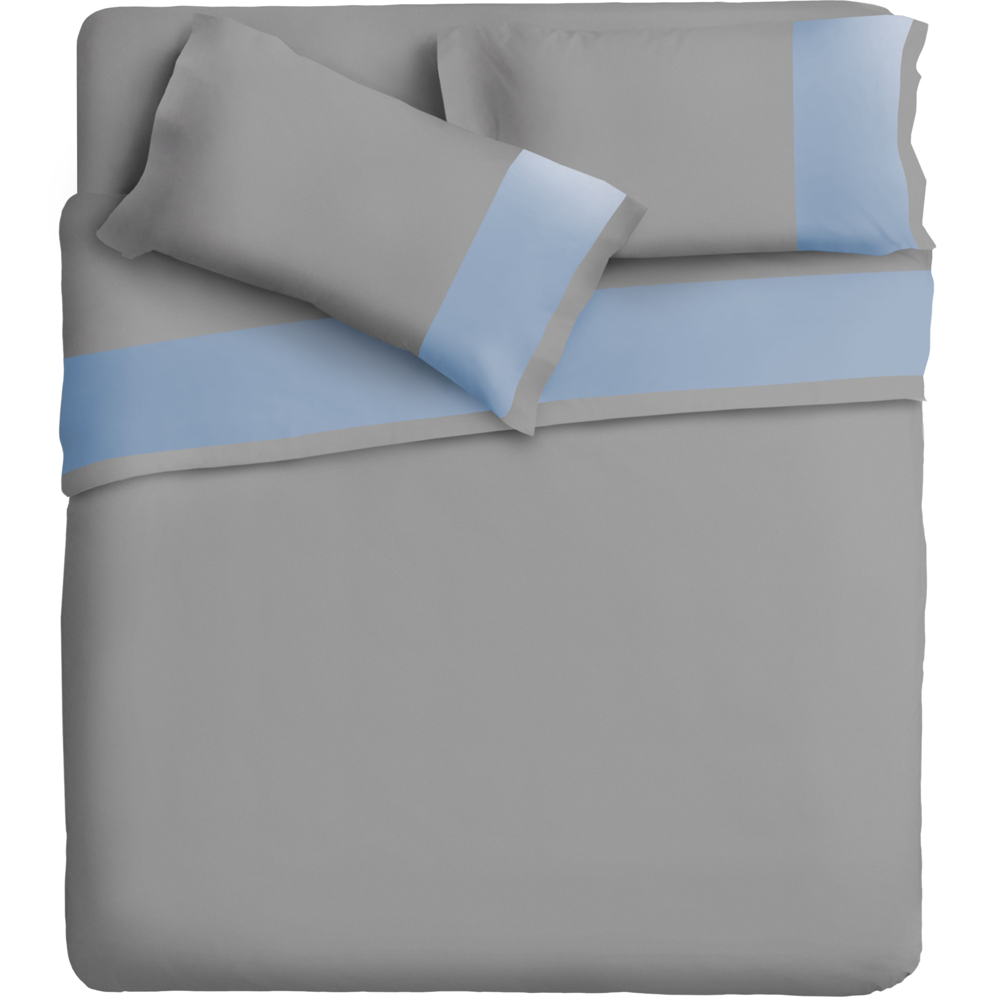 Completo letto bordo RASO IPERSAN Puro Cotone Azzurro fondo Grigio