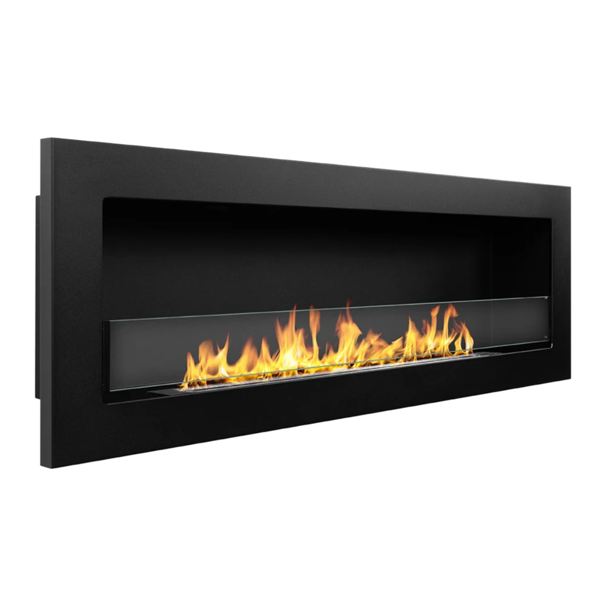 Livorno 120 - Camino a Bioetanolo da Parete o Incasso 120x40x15 cm con Bruciatore 1,25lt in Acciaio Nero