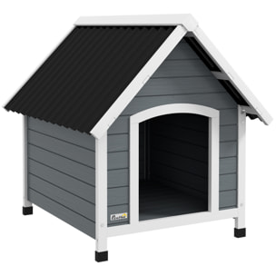 Caseta para Perros 75x88x82 cm Casa para Perros Medianos con Techo de Tejas de Imitación Base Elevada y Suelo Desmontable para Exterior Gris