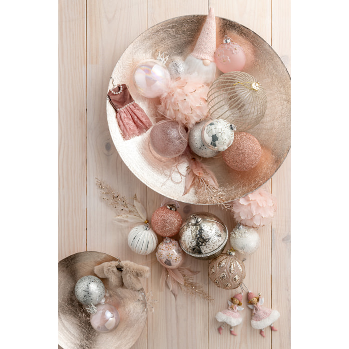 J-Line boule De Noël Couronne Plume - verre - rose/transparent - small - boîte de 6