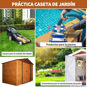 Cobertizo de Jardín Exterior 5,4 m² 278x195x215 cm Caseta de Jardín Metálica con 2 Puertas Corredizas y 4 Ventanas para Almacenamiento de Herramientas Natural