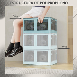 Caja de Almacenamiento Apilable con Tapa 69L Caja Organizadora Plegable con Ruedas Contenedor de Plástico con Acceso a 5 Lados 60x42x34 cm