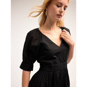 Motivi - Vestido corto de muselina de algodón - Negro