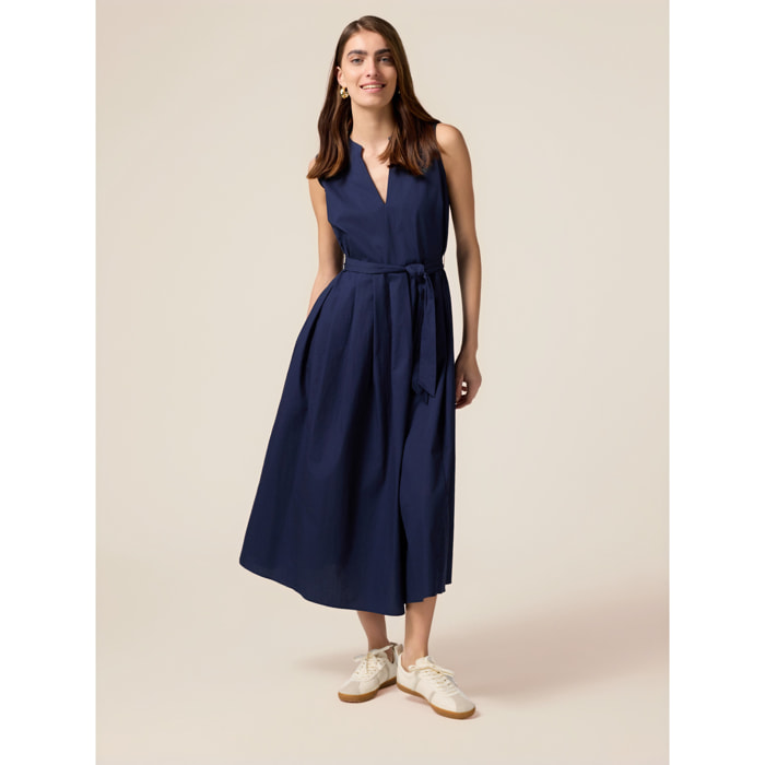 Oltre - Vestido midi de popelina con cinturón - Azul